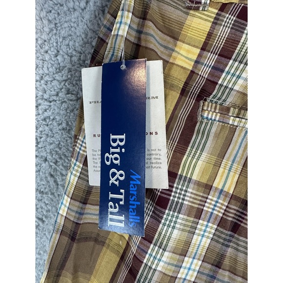 Phat Farm Shorts Mens 46 Brown Yellow Plaid Big & Tall 100% Cotton New Tags